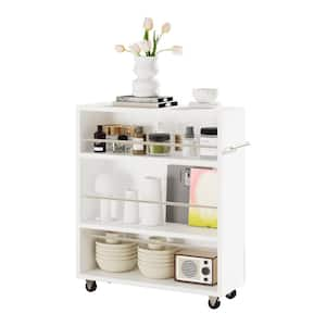 Movable Slim Storage Cart White Wooden Kitchen Cart with 3-Tier Adjustable Shelves Rolling Cart for Home Organizer