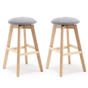 26 in. Grey Linen Fabric Unfinished Wood Swivel Bar Stool (Set of 2)