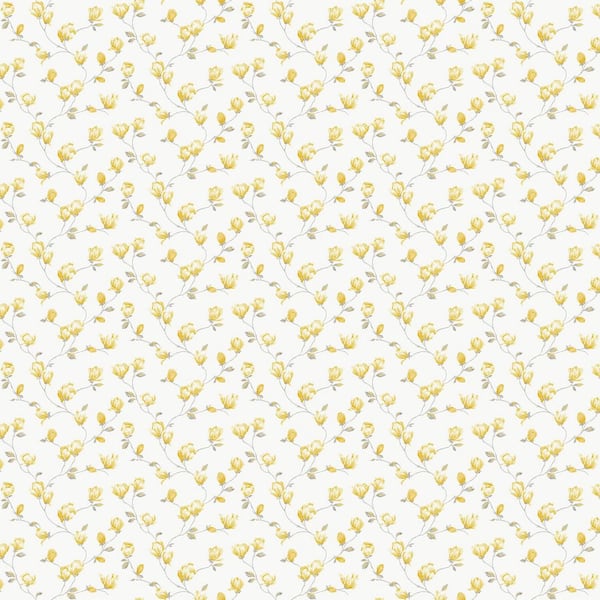 Unbranded Miniatures 3 Collection Yellow Mini Magnolia Matte Finish Vinyl on Non-woven Non-pasted Wallpaper Roll