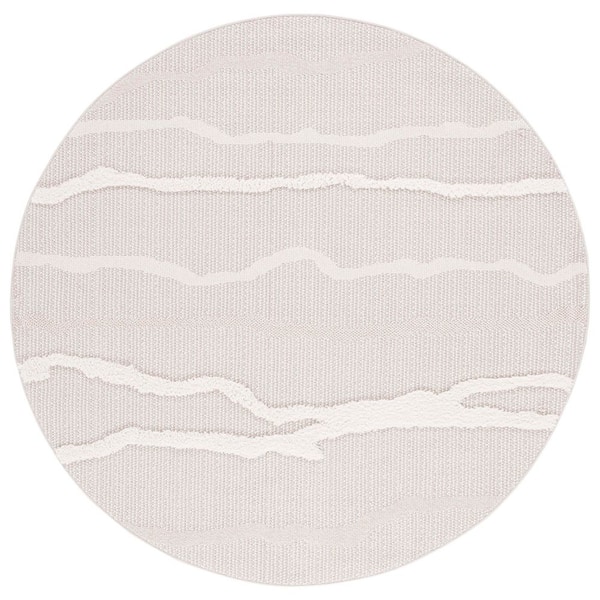 Trends 9 ft. x 9 ft. Round Beige/Ivory Cracked High-Low Area Rug