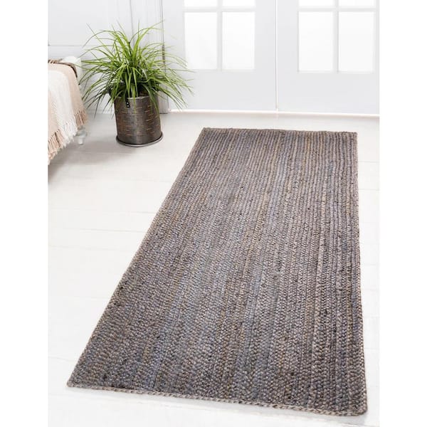 Braided Jute Dhaka Gray 2' 6 x 6' 0 Runner Rug