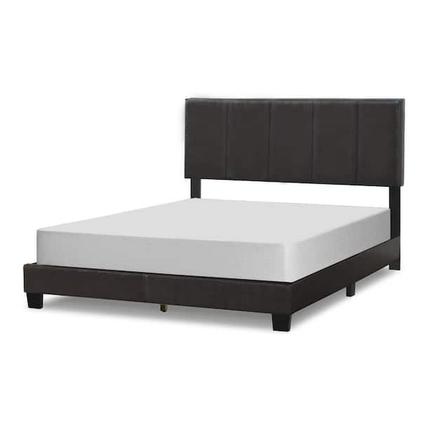 Arty Black Brown Faux Leather Queen Bed, Black Leather Queen Bed Frame
