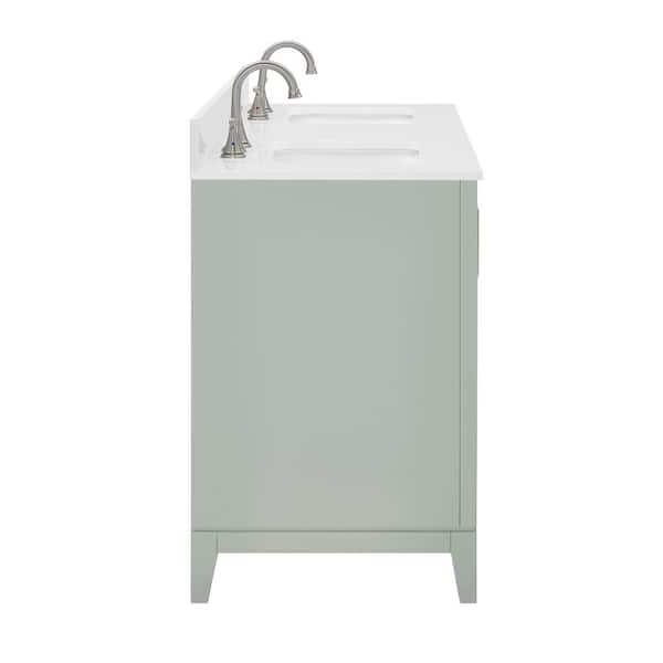 Caldera 60 in. Double Sink Freestanding Light Grey Bath Vanity with Pure White Engineer Stone Top