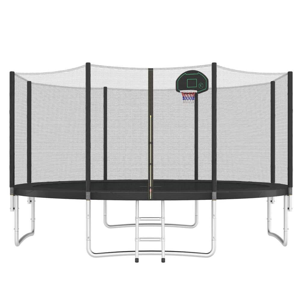 14 ft. Outdoor Round Kids Recreational Trampoline w/ Safety Fence Net Baske