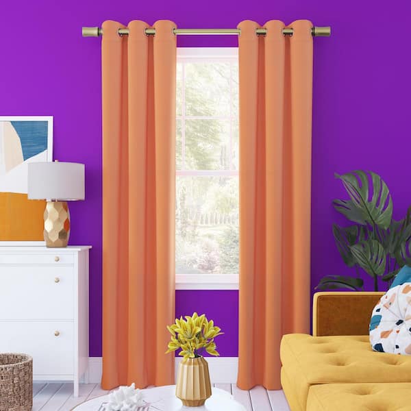 Sun Zero Harper Bright Vibes Orange Polyester 40 in. W x 96 in. L Grommet 100% Blackout Curtain (Single Panel)