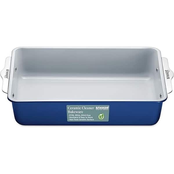 BakkenMaster 4.938 qt. Premium Non-Stick Ceramic 8 in. x 15. 5 in. Rectangle Pan-Blue