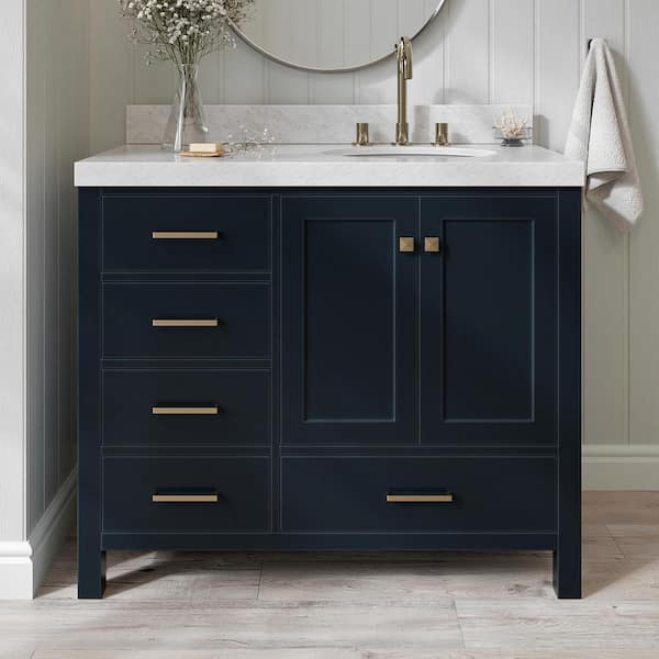 ARIEL Cambridge 42 in. W x 22 in. D x 36.5 in. H Single Sink Freestanding Bath Vanity in Midnight Blue with Carrara Marble Top