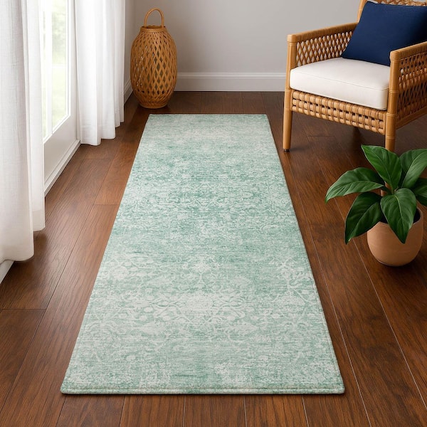 Mayfield Premium Machine Washable Abstract AMF1763 Turquoise 2 ft. 3 in. x 7 ft. 6 in. Runner Rug
