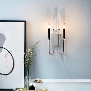 Kadas 2-Light Polished Nickel Bathroom Indoor Wall Sconce Light with Clear Crystal Glass