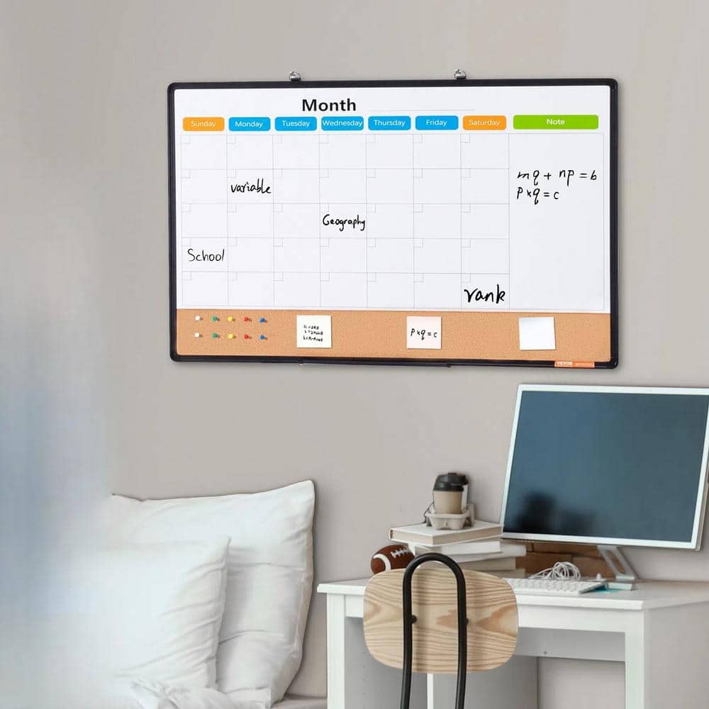 36" x 24" Black Aluminum Framed Magnetic Calendar Board