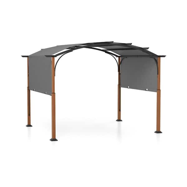12 ft. x 10 ft. Metal Arched Top Patio Gazebos with Canopy in Gray