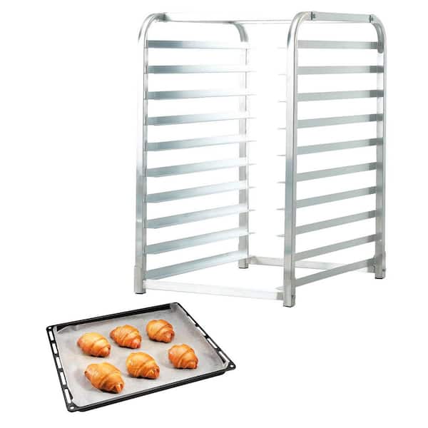 10-Tier Aluminum Bakery Rack with Brake Wheels, Commercial Storage Trolley for Sheet Pans, for Kitchens and Baking