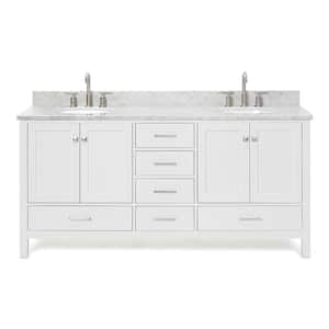 Cambridge 73 in. W x 22 in. D x 35.25 in. H Vanity in White with Marble Vanity Top in White with Basin