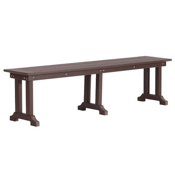 Hayes 65 in. Backless HDPE Plastic Trestle Outdoor Dining 2-Person Patio Garden Bench in Dark Brown