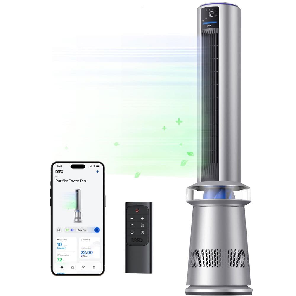 Air Purifier Tower Fan, 45 in. 2-in-1 Smart Fan, 27ft/s Velocity, 120°Oscillation, 24 H Timer, 25dB Low Noise, Silver price history on PriceWatchPro