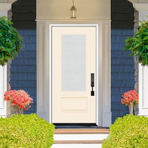 Legacy 36 in. x 80 in. Universal Handing 3/4 Lite Rain Glass Primed Linen Finish Fiberglass Front Door Slab