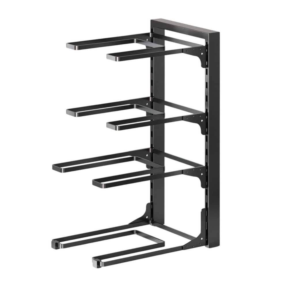 Anqtovp Black Adjustable 4-Tier Pan Rack Pot Organizer Heavy Duty Pot ...