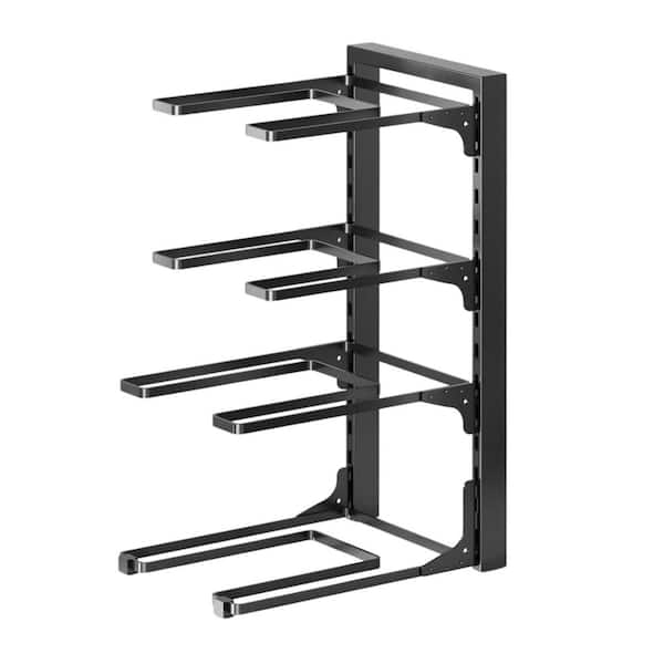 Black Adjustable 4-Tier Pan Rack Pot Organizer Heavy Duty Pot Rack for Cabinet Kitchen Storage Holds Cast Iron