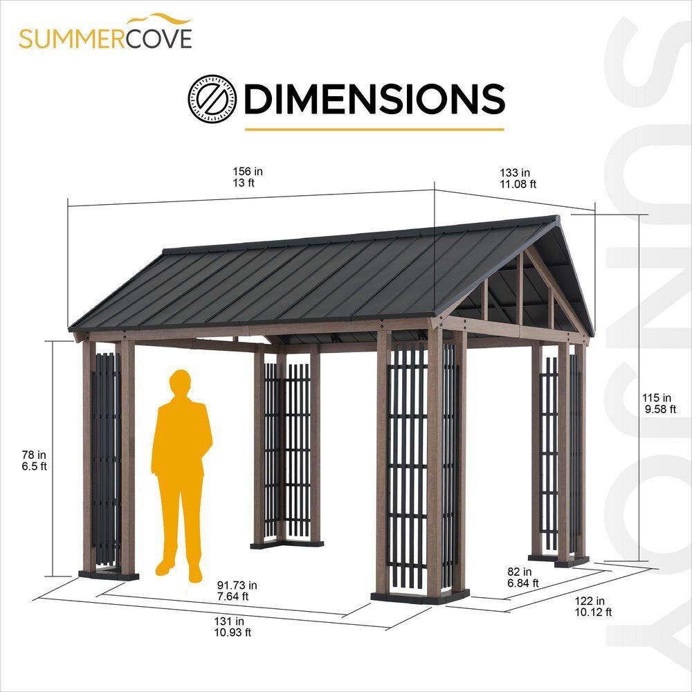 Sunjoy 11x13 ft Black Steel Hardtop Gazebo with Gable Roof