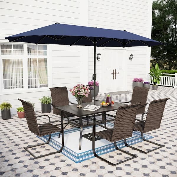 Wicker dining discount set with umbrella