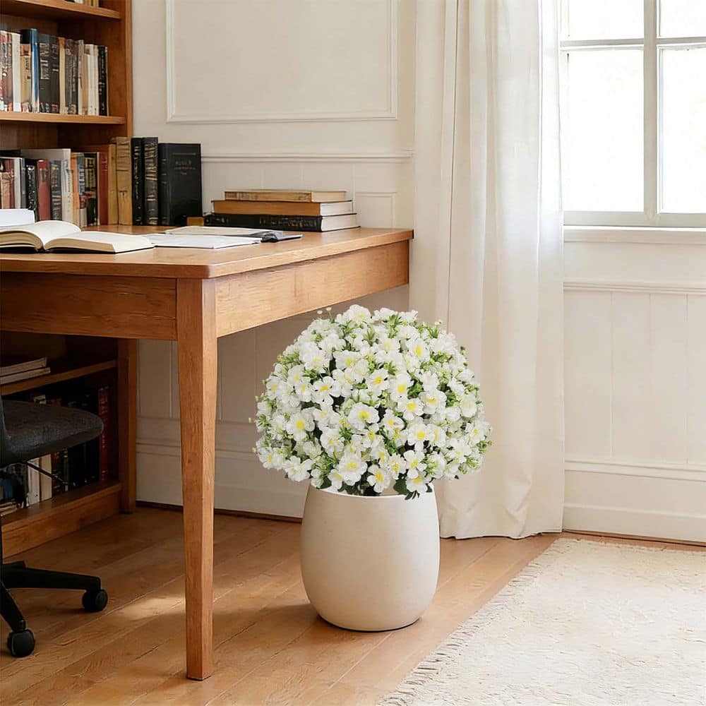 24 in. White Faux Flower Artificial Snow Lotus Potted Plant, UV Resistant Artificial Floral Decor, 2 Set price history on PriceWatchPro