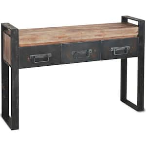 Carga Black Metal Frame w/Brown Wood Top & 3 Drawers Console Table