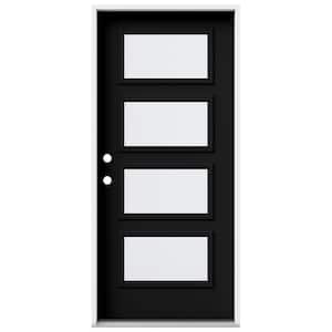 36 in. x 80 in. Right-Hand/Inswing 4 Lite Equal Clear Glass Black Steel Prehung Front Door