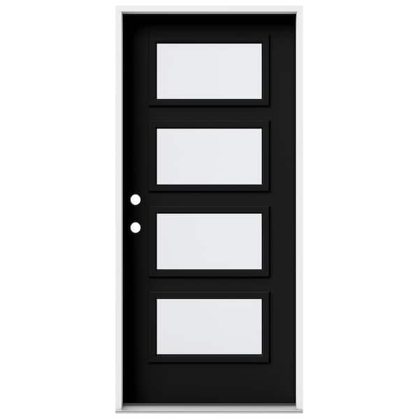 JELD-WEN 36 in. x 80 in. Right-Hand/Inswing 4 Lite Equal Clear Glass Black Steel Prehung Front Door