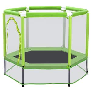 4.58 ft. Green Toddlers Mini Trampoline with Safety Enclosure Net and Balls