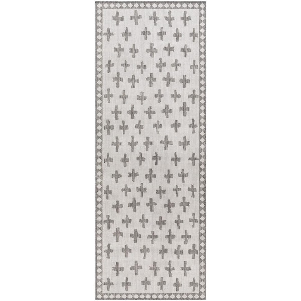 Livabliss Long Beach Cool Gray Moroccan 3 ft. x 7 ft. Indoor/Outdoor Runner Indoor/Outdoor Area Rug