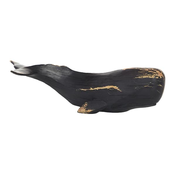 Litton Lane 5 in. x 4 in. Black Polyresin Handmade Whale Sculpture