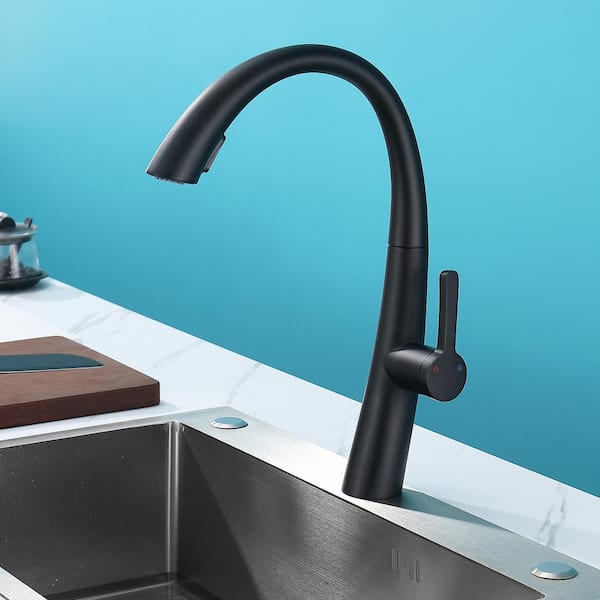 Single Handle Pull Out Sprayer Kitchen Faucet 1.5 GPM in Matte Black