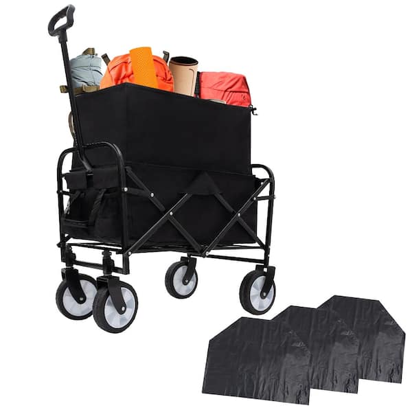 Minimeetall Foldable Wagon with Multi-use Bag & 3pcs Liner/Cover, Black