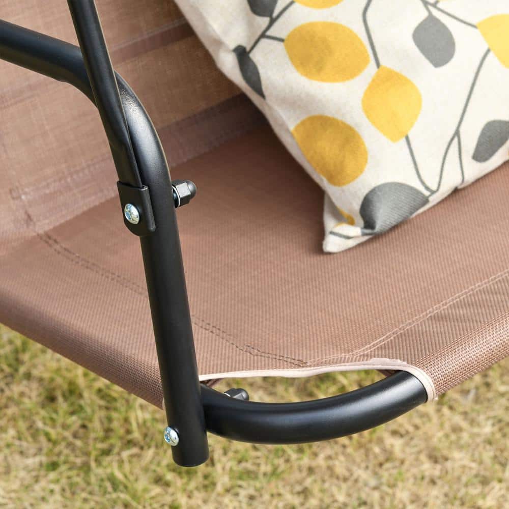 Brown Steel Frame 2-Seater Patio Swing Chair with Adjustable Canopy