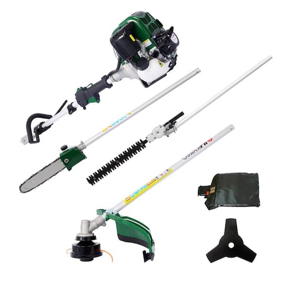 Sudzendf 4 in 1 Green Multi-Functional Trimming Tool, 31CC 4-Cycle Garden Tool System with Gas Pole Saw, Hedge/Grass Trimmer