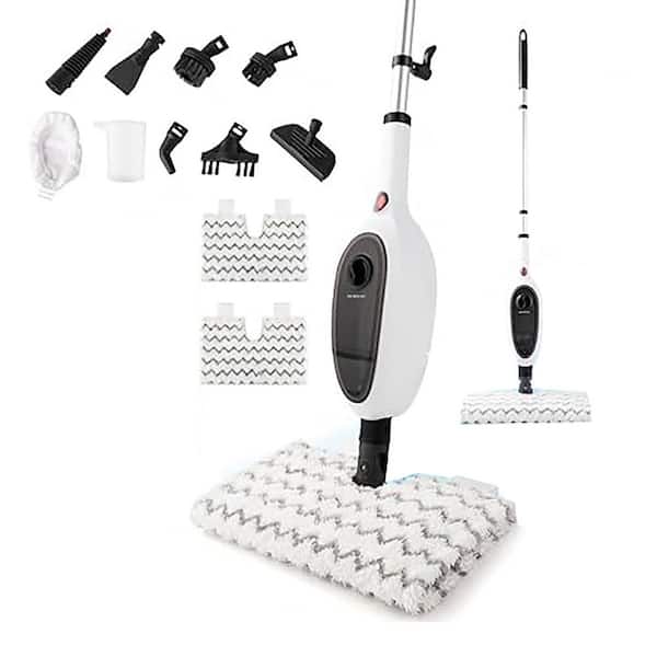 Commercial Corded Steam Mop Cleaner for Wood Floor Tile in White with Double-Sided Flip Design Fast Heating 10-in-1