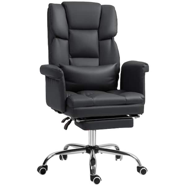 HOMCOM Executive Faux Leather Office Chair with Footrest and Lumbar Support, Black