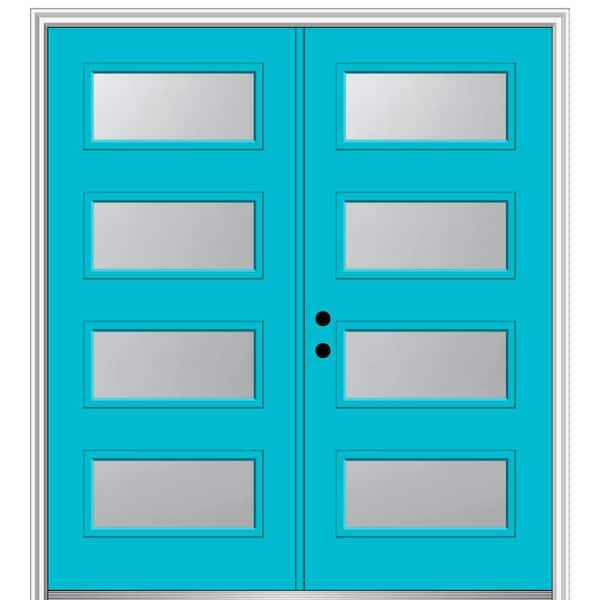 MMI Door 64 in. x 80 in. Celeste Right-Hand Inswing 4-Lite Frosted Painted Fiberglass Smooth Prehung Front Door 4-9/16 in. Frame