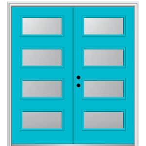 72 in. x 80 in. Celeste Right-Hand Inswing 4-Lite Frosted Painted Fiberglass Smooth Prehung Front Door 6-9/16 in. Frame