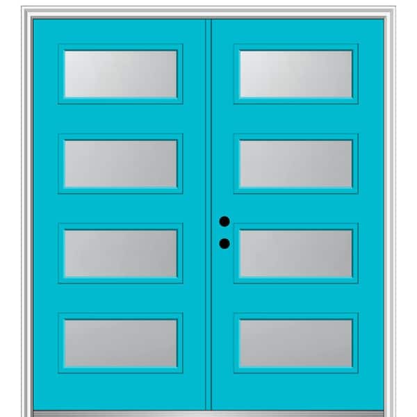 MMI Door 72 in. x 80 in. Celeste Right-Hand Inswing 4-Lite Frosted Painted Fiberglass Smooth Prehung Front Door 6-9/16 in. Frame