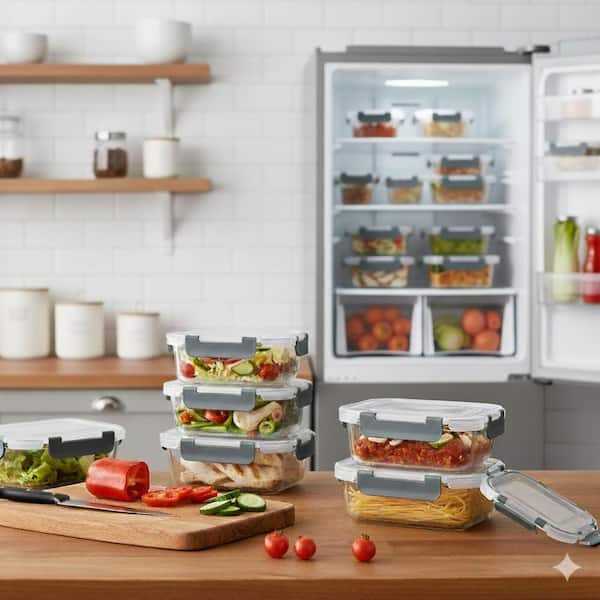 Borosilicate Glass Meal Prep Food Storage Containers with Airtight Lids Gray 30oz 10-Pack Microwave Safe