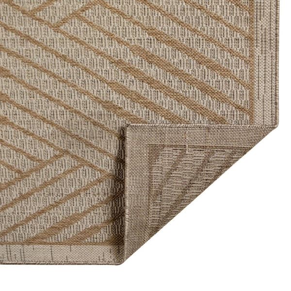 Beige 5 ft. x 8 ft. Loomed Geometric Polypropylene Rectangle Indoor/Outdoor Area Rug