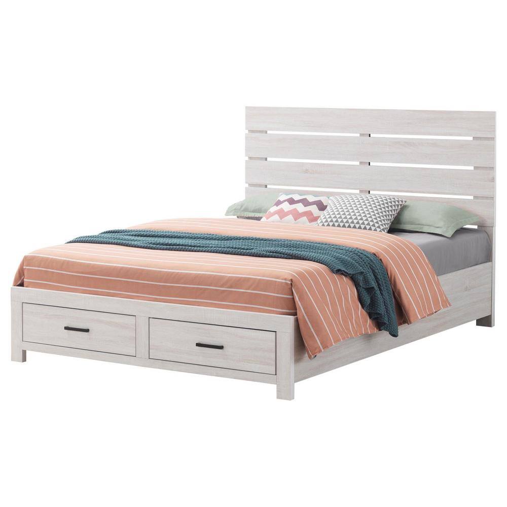 White King Wood Frame Storage Bed with Upholstered Headboard