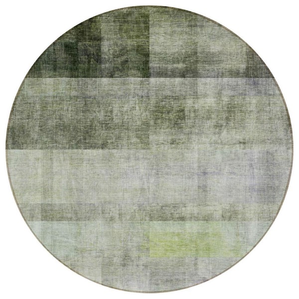 HomeRoots Olive Green 8 ft. Round Woven Solid Color Round Indoor/Outdoor Area Rug