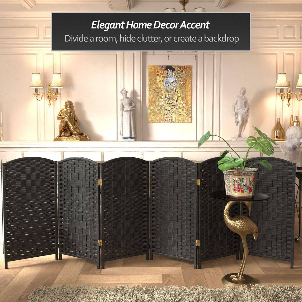 3 ft. Tall Black Woven Fiber Folding Screen - 6 Panel