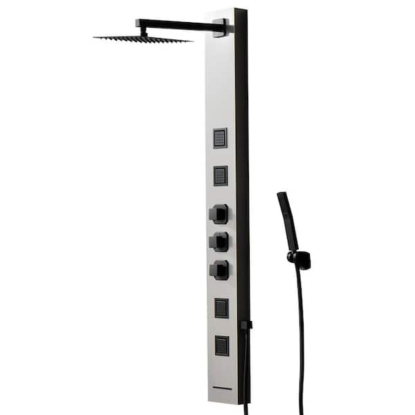 BWE 4-Jet Rainfall Shower Panel System with Rainfall Waterfall Shower Head and Shower Wand in Black Nickel