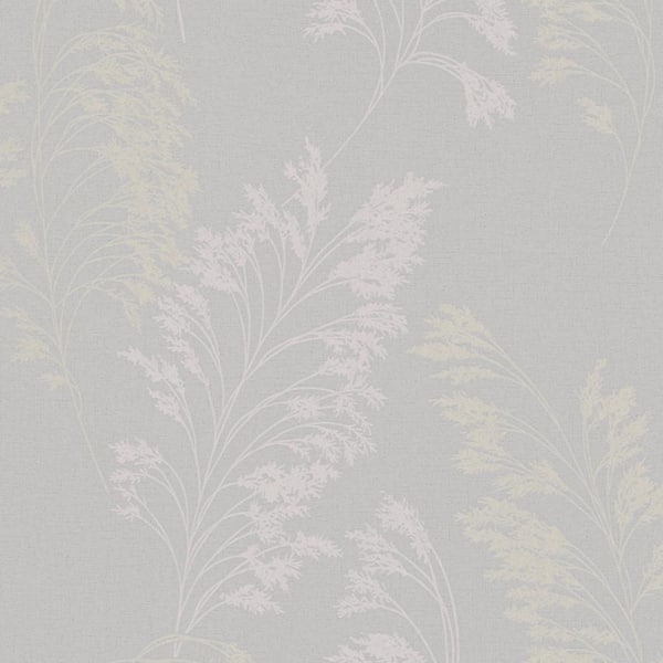 Unbranded Shimmery Grey/Gold/Copper Shrub Leaf On Plain Linen Texture Vinyl on Non-Woven Non-Pasted Wallpaper Roll