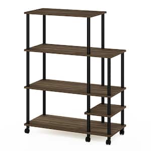 Turn-N-Tube 4-Tier Columbia Walnut and Black Kitchen Wide Storage Shelf Cart with Casters