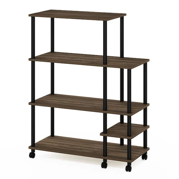Furinno Turn-N-Tube 4-Tier Columbia Walnut and Black Kitchen Wide Storage Shelf Cart with Casters