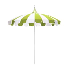 8.5 ft. White Aluminum Commercial Natural Pagoda Market Patio Umbrella with Push Lift in Macaw Sunbrella